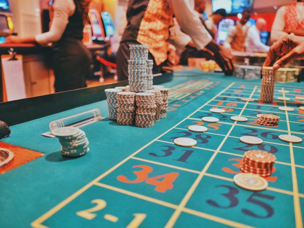a casino table with a lot of chips on it, gambling, casino, betting,