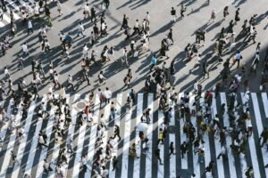 aerial view of people walking on road, society, celebrity, lifestyle, travel, chambersburg